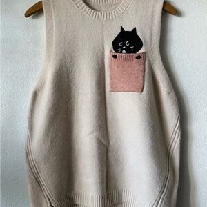 Cozy Cream Cat Sweater Vest